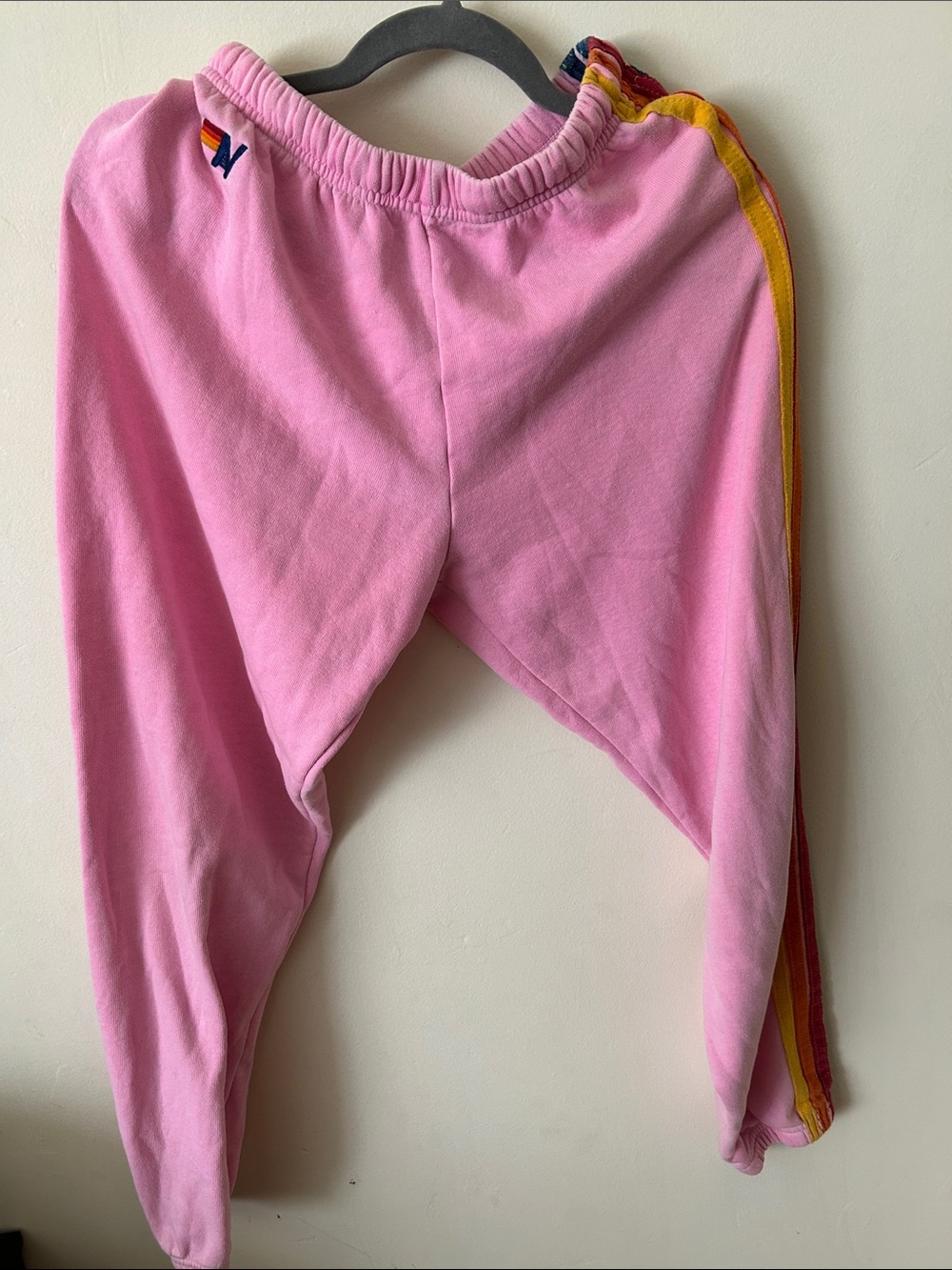 Aviator Nation Pink Track Joggers with Rainbow Stripe